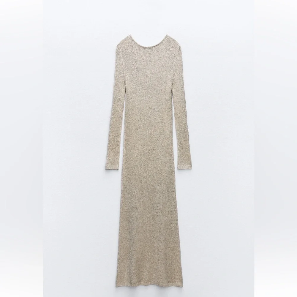 ZARA METALLIC THREAD KNIT MAXI DRESS - Picture 6 of 10